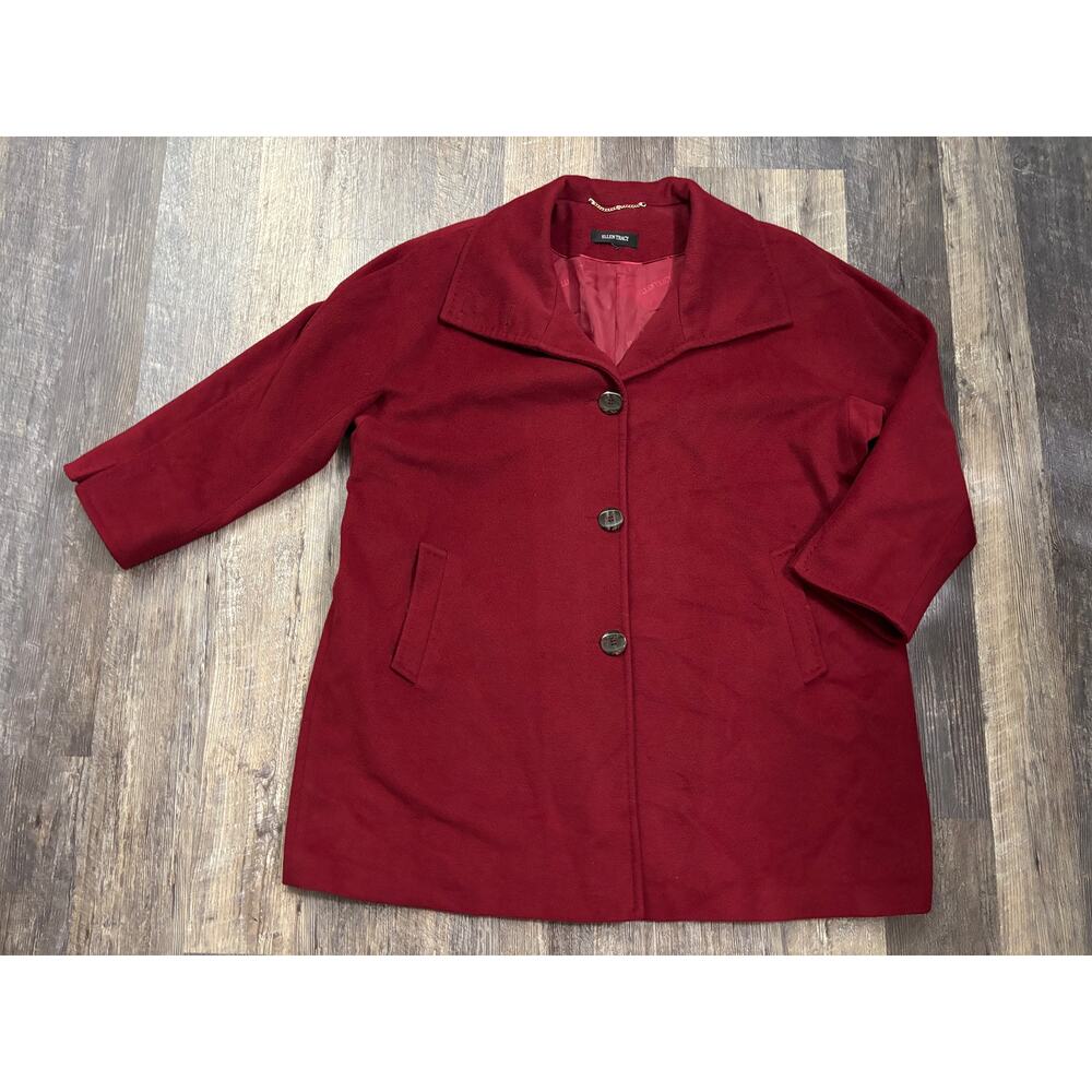 Ellen Tracy Womens Burgundy Red‎ Wool Angora Blend Button Front Coat Jacket
